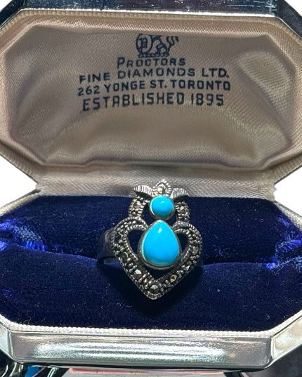 Lovely marcasite & turquoise fancy majestic HQ ring