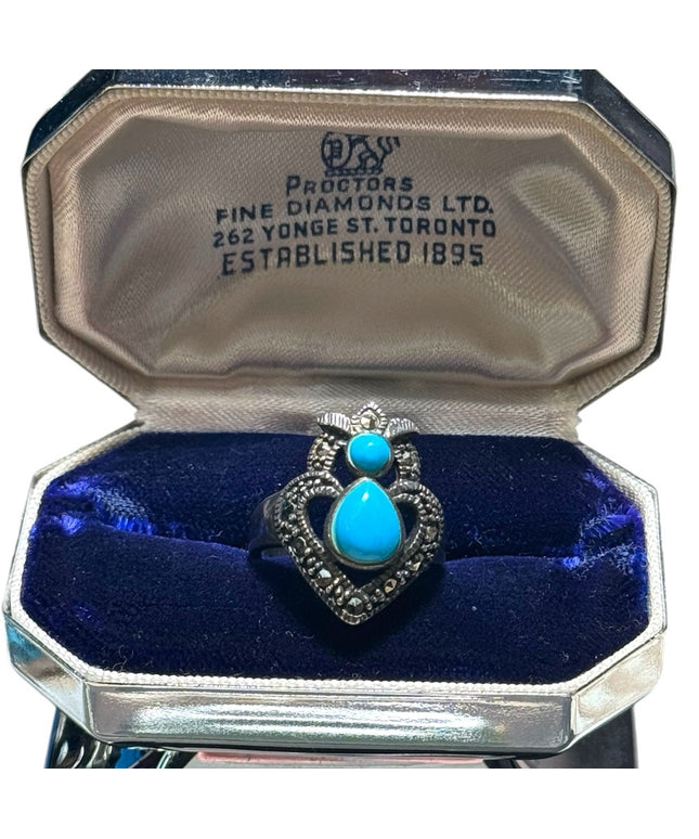 Lovely marcasite & turquoise fancy majestic HQ ring