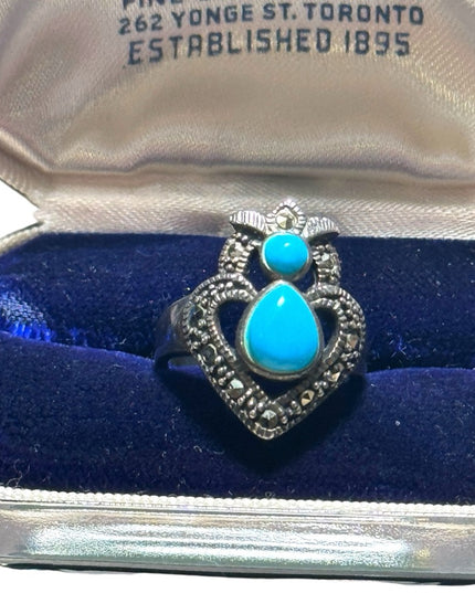 Lovely marcasite & turquoise fancy majestic HQ ring