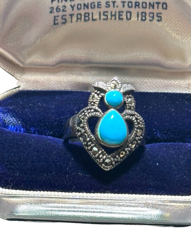 Lovely marcasite & turquoise fancy majestic HQ ring