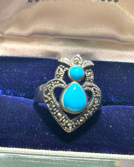 Lovely marcasite & turquoise fancy majestic HQ ring