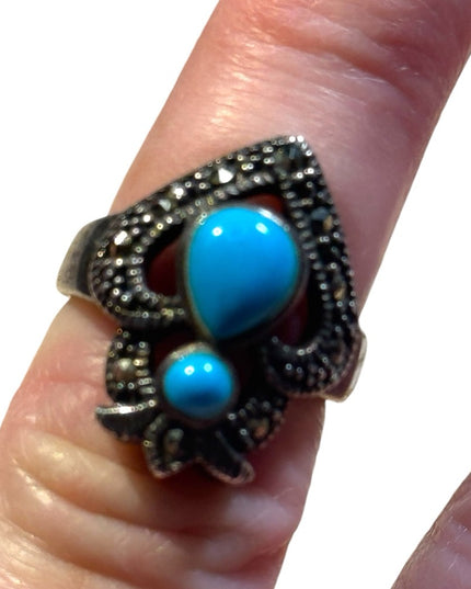 Lovely marcasite & turquoise fancy majestic HQ ring