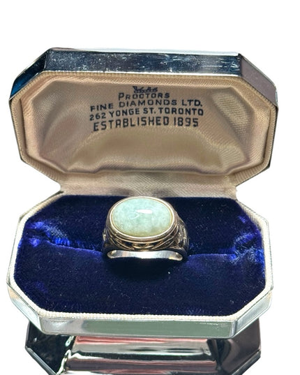 Lovely scrollwork design JADITE Thailand 925 sterling silver ring