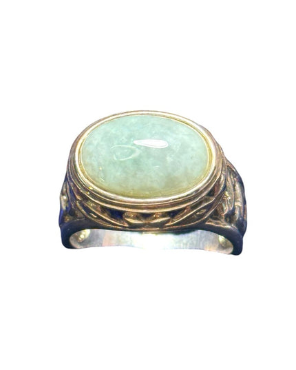 Lovely scrollwork design JADITE Thailand 925 sterling silver ring