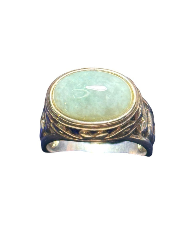 Lovely scrollwork design JADITE Thailand 925 sterling silver ring