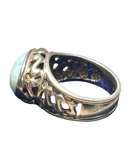 Lovely scrollwork design JADITE Thailand 925 sterling silver ring