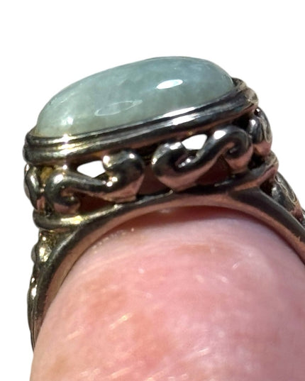Lovely scrollwork design JADITE Thailand 925 sterling silver ring
