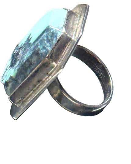 Vintage lake turquoise stunning sterling silver 925 ring rectangle
