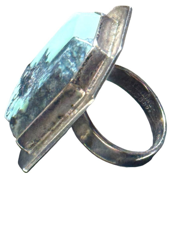 Vintage lake turquoise stunning sterling silver 925 ring rectangle