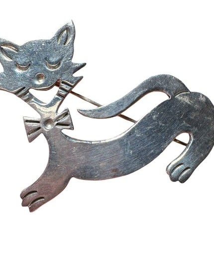 Vintage Taxco Tc-107 925 sterling silver smiling cat brooch
