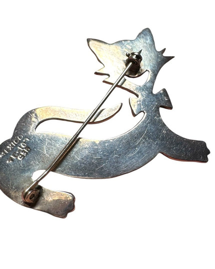 Vintage Taxco Tc-107 925 sterling silver smiling cat brooch