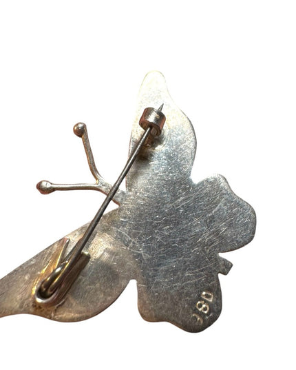 Vintage sterling silver 980 mosaic multi gemstone butterfly brooch