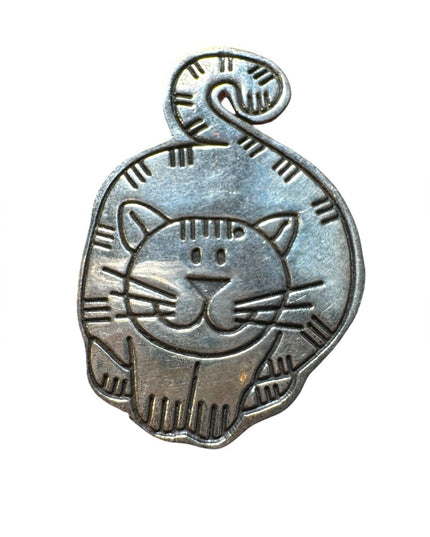 Vintage sterling silver fancy cat brooch 925 Mexico
