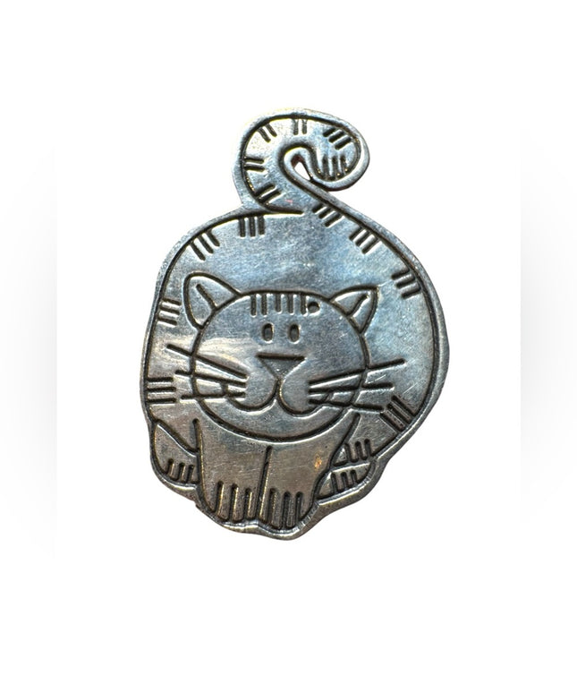 Vintage sterling silver fancy cat brooch 925 Mexico