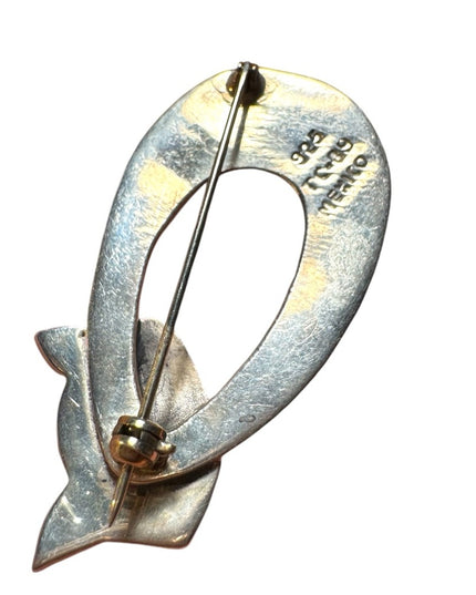 Vintage sleeping Cat brooch sterling ailver 925 Taxco Mexico TC-09