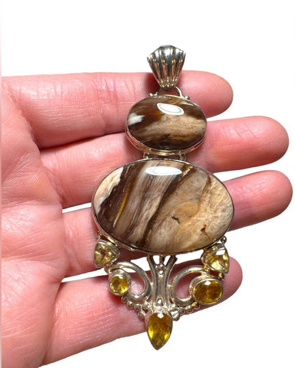 Lovely large handmade citrine agate sterling silver 925 pendant