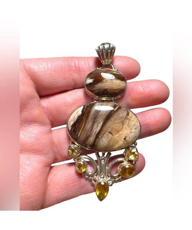 Lovely large handmade citrine agate sterling silver 925 pendant