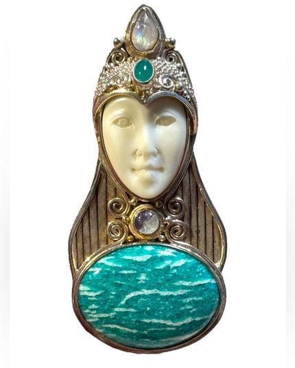 Sajen sterling silver 925 boneface goddess moonstone gemstone pendant brooch