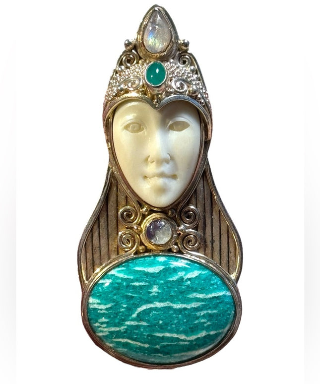 Sajen sterling silver 925 boneface goddess moonstone gemstone pendant brooch