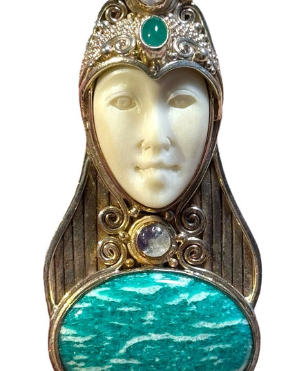 Sajen sterling silver 925 boneface goddess moonstone gemstone pendant brooch