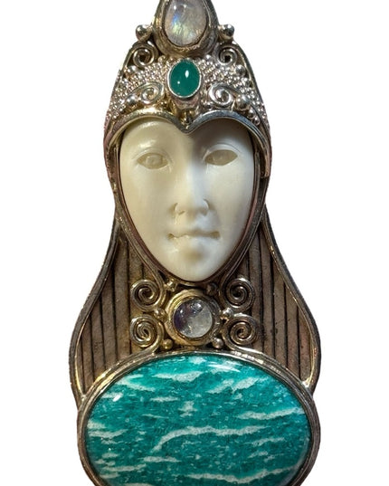 Sajen sterling silver 925 boneface goddess moonstone gemstone pendant brooch