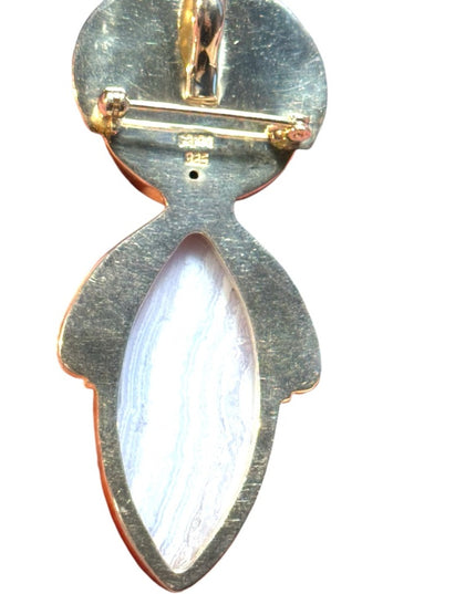 Sajen sterling silver 925 blue lace agate fiber optic goddess brooch pendant
