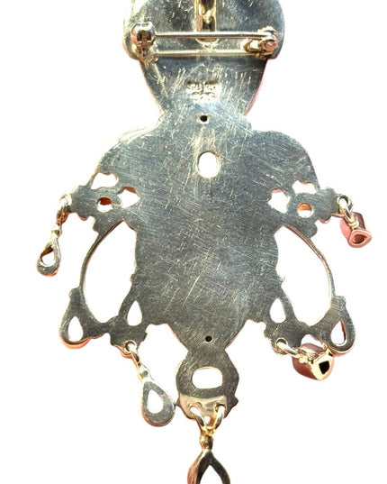 Stunning Sajen 925 Sterling garnet tear drop boneface carved jasper Goddess