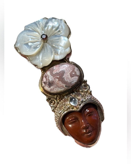 Loverly sterling silver 925 Jasper MOP garnet moonstone Goddess pendant