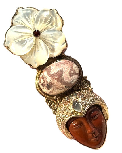 Loverly sterling silver 925 Jasper MOP garnet moonstone Goddess pendant