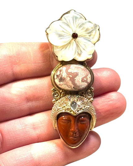 Loverly sterling silver 925 Jasper MOP garnet moonstone Goddess pendant