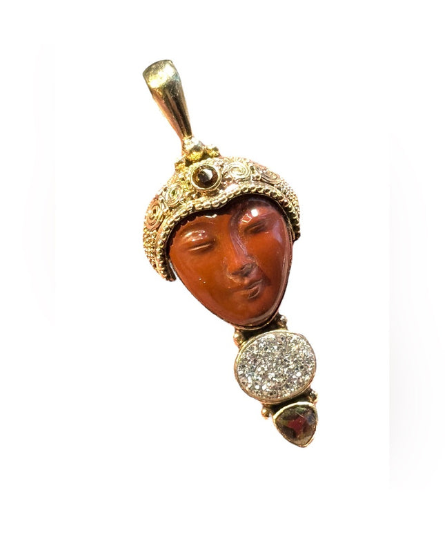 sterling silver 925 Jasper druzy citrine garnet 18k gold plated goddess Sajen