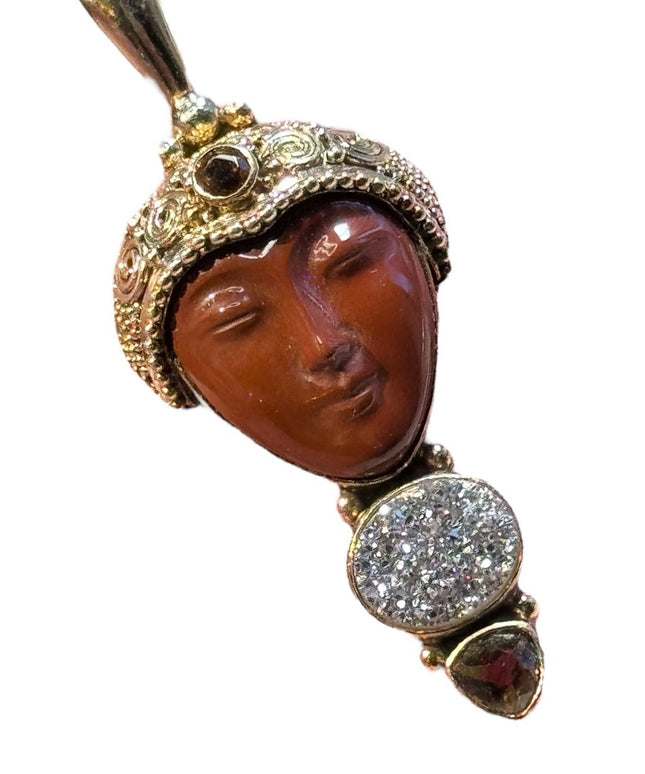 sterling silver 925 Jasper druzy citrine garnet 18k gold plated goddess Sajen