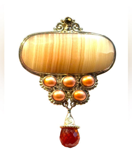 Lovely Agate pearl & CZ stunning sterling silver 925 Sajen large pendant