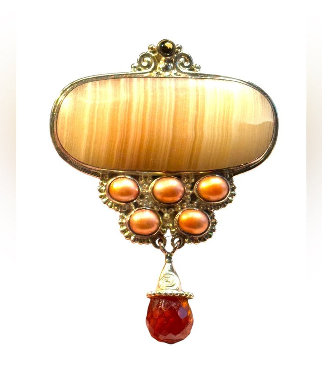 Lovely Agate pearl & CZ stunning sterling silver 925 Sajen large pendant
