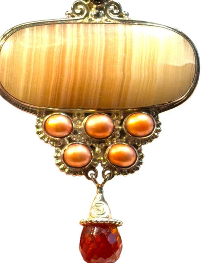 Lovely Agate pearl & CZ stunning sterling silver 925 Sajen large pendant