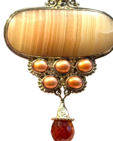 Lovely Agate pearl & CZ stunning sterling silver 925 Sajen large pendant