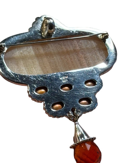 Lovely Agate pearl & CZ stunning sterling silver 925 Sajen large pendant
