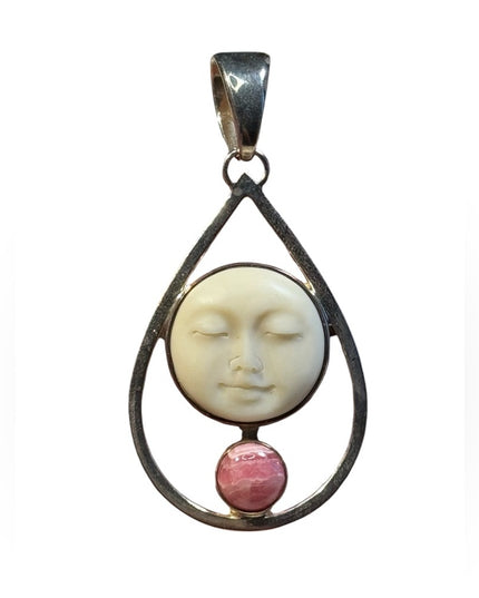 Sterling silver 925 Boneface goddess rhodonite tear drop lg Sajen pendant