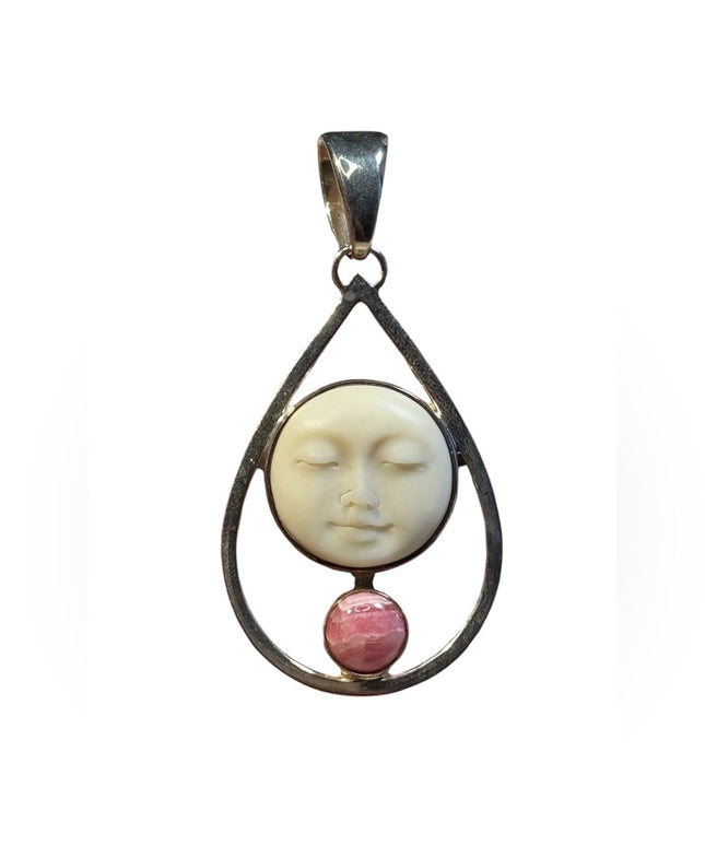 Sterling silver 925 Boneface goddess rhodonite tear drop lg Sajen pendant