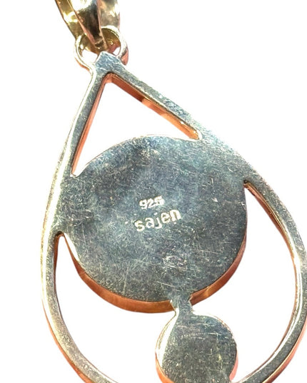 Sterling silver 925 Boneface goddess rhodonite tear drop lg Sajen pendant