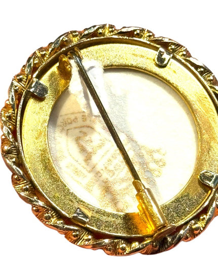 Vintage Limoges France ceramic stamped victorian scene cameo style brooch