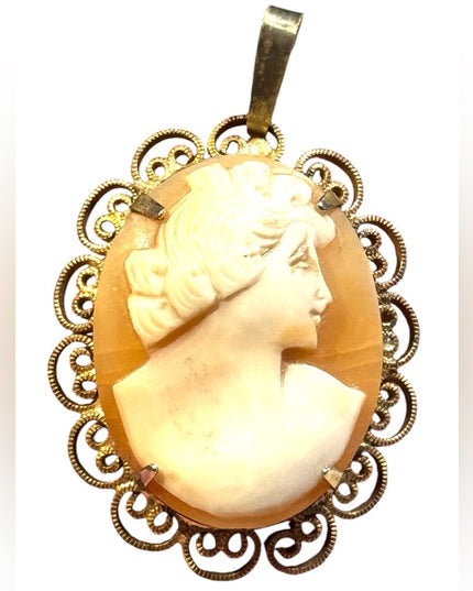 Vintage gold finish carved shell cameo right facing CAMEO pendant