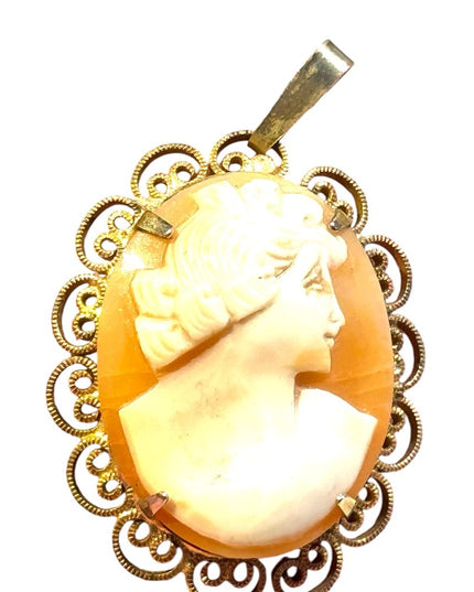 Vintage gold finish carved shell cameo right facing CAMEO pendant