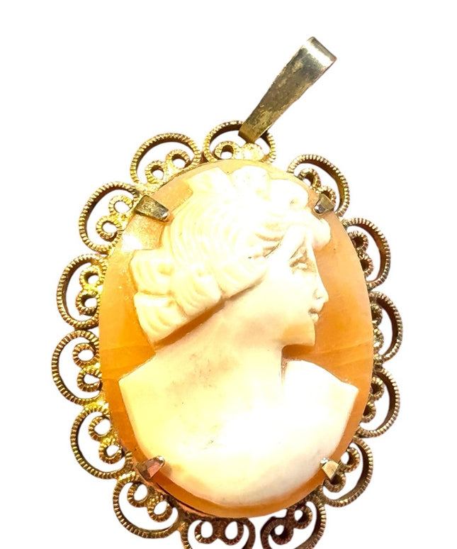 Vintage gold finish carved shell cameo right facing CAMEO pendant