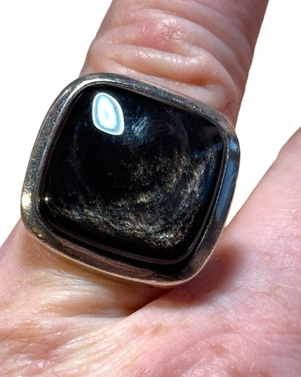 Large sterling silver brown stone fancy square sterling ring 925