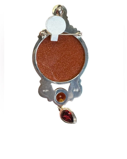 Sajen Gold stone garnet topaz sterling silver 925 carved GODDESS pendant brooch