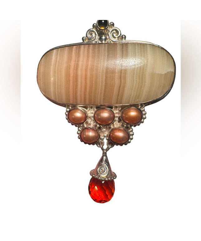 Lovely Agate pearl & CZ stunning sterling silver 925 Sajen large pendant