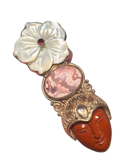 Loverly sterling silver 925 Jasper MOP garnet moonstone Goddess pendant
