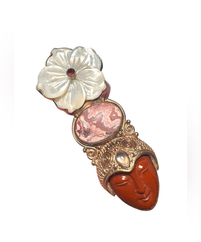 Loverly sterling silver 925 Jasper MOP garnet moonstone Goddess pendant