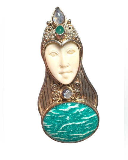 Sajen sterling silver 925 boneface goddess moonstone gemstone pendant brooch